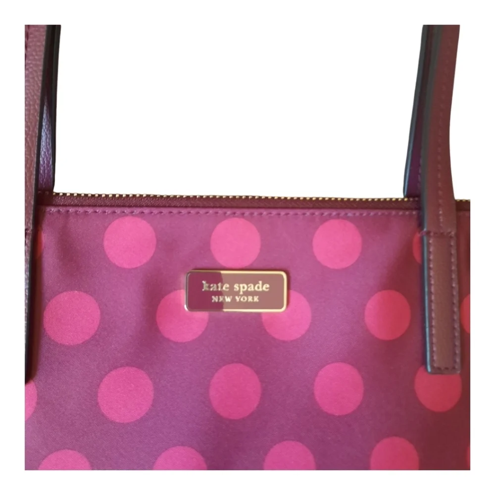 Kate Spade Hayden Blackberry Nylon Leather Polka Dot Top Zip Tote Purse K4871